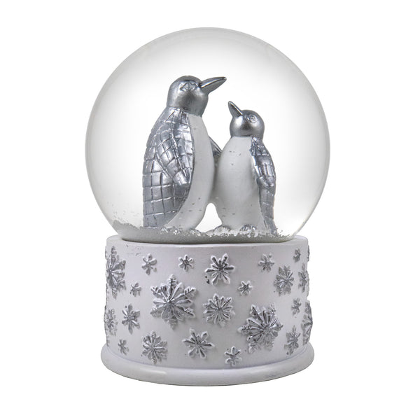 100mm Silver Penguins Playing Snow Globe - San Francisco Music Box