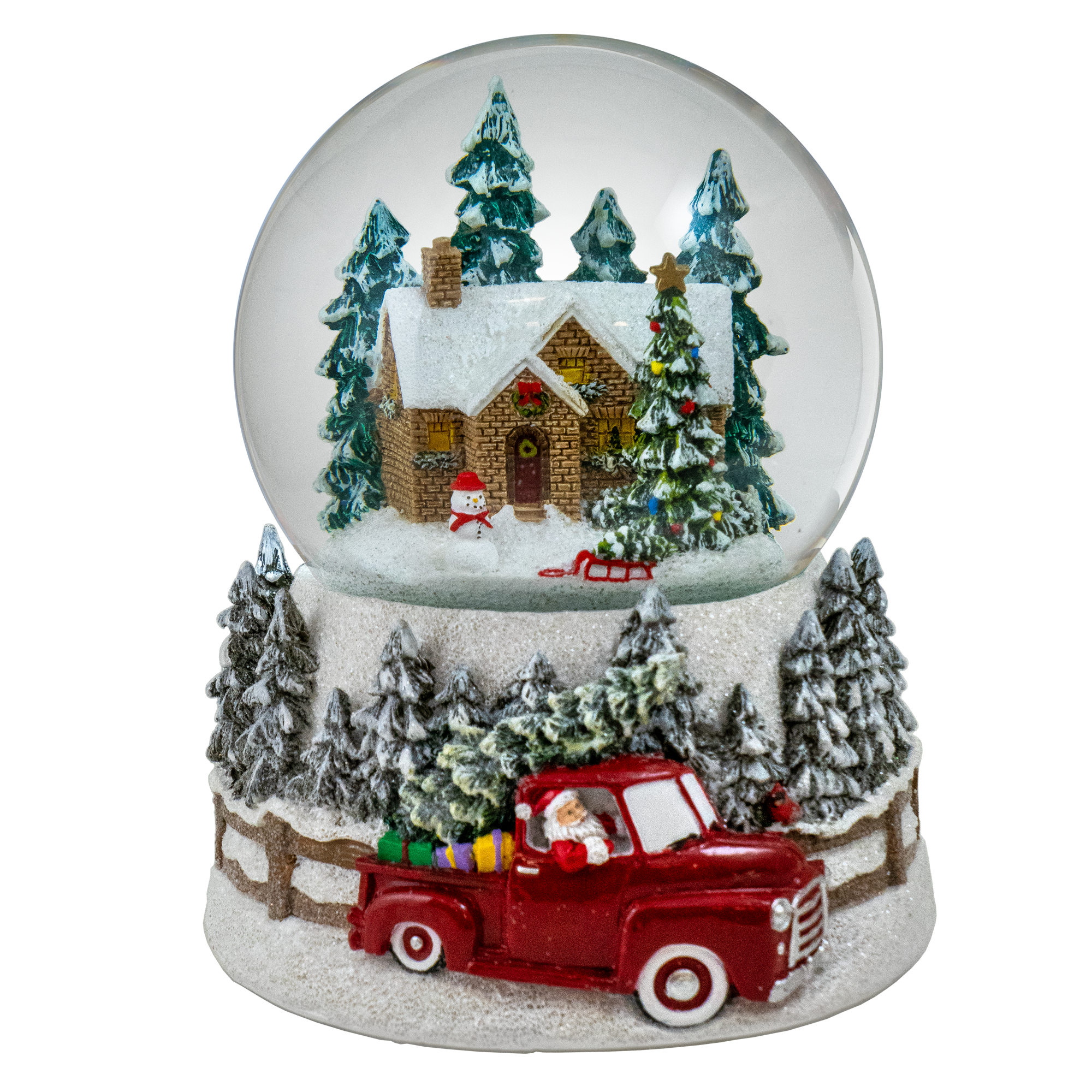 100MM Winter Scene with Red Truck Snow Globe