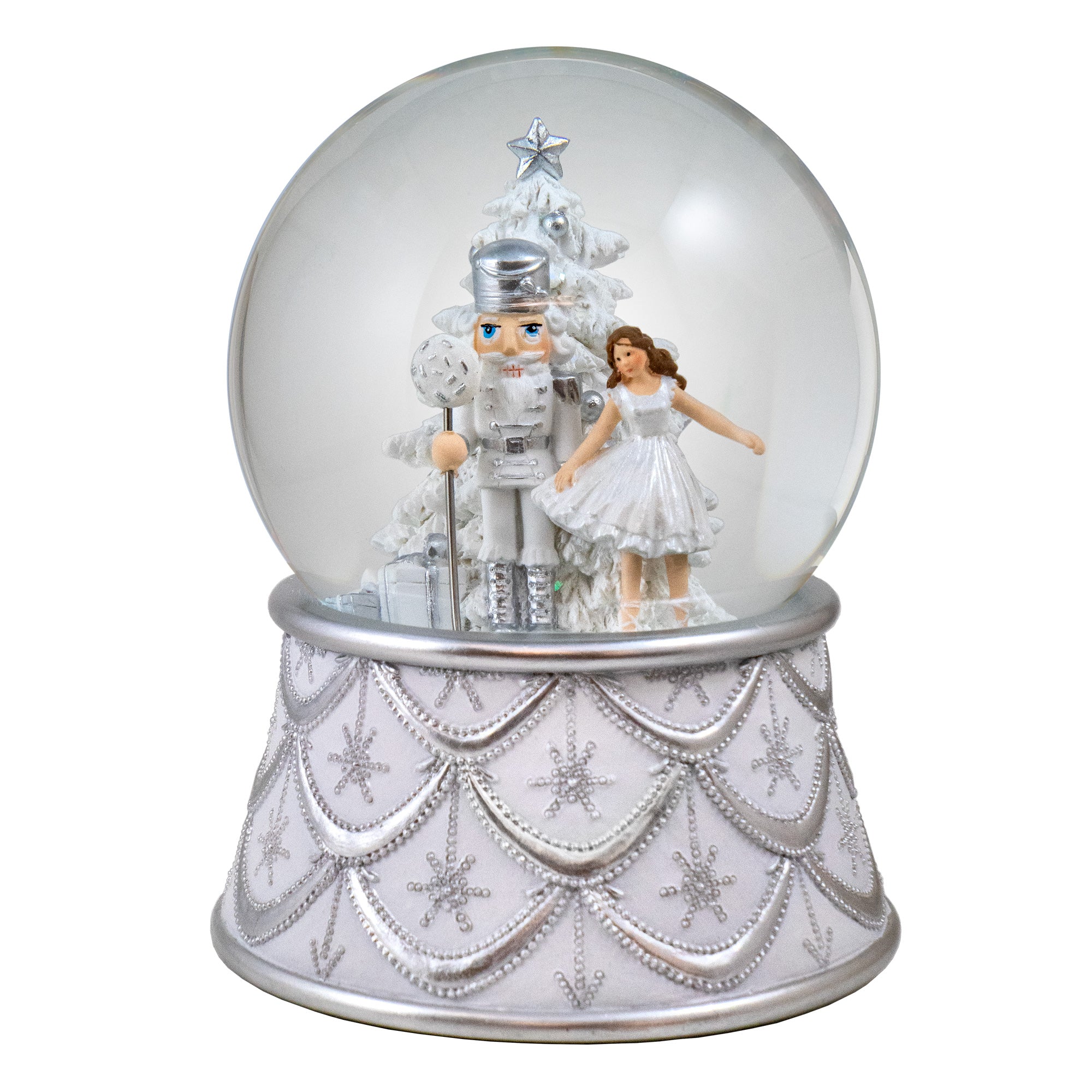 100MM Silver & White Musical Nutcracker Snow Globe