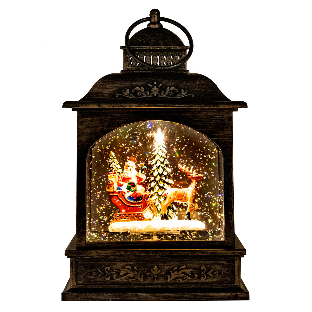 Santa on Sleigh with Reindeer Water Globe Lantern