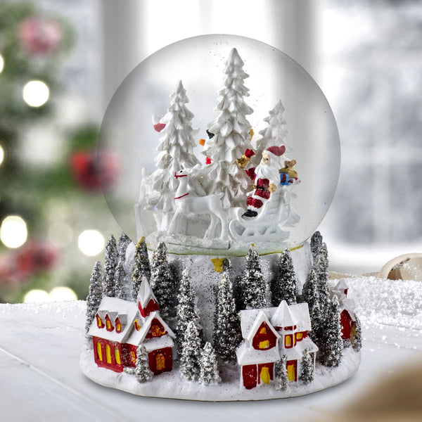 120MM Santa & Snowman w/ Red Village Base Snow Globe - San