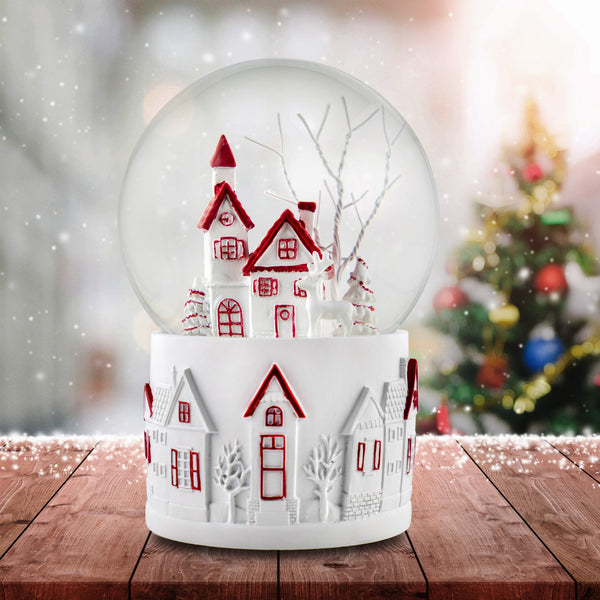 Glass snow globe glitter Christmas village with river 12 cm