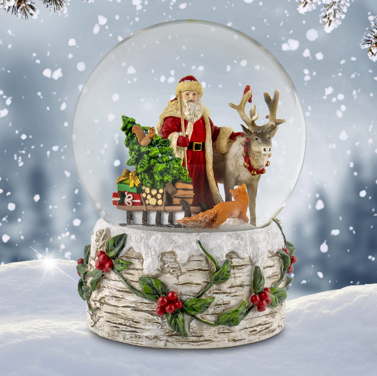 120MM Musical Santa with Reindeer Snow Globe - San Francisco Music Box ...
