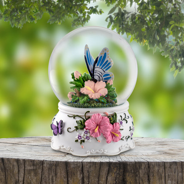 Tropical Birds shops and Flowers Glitter Globe