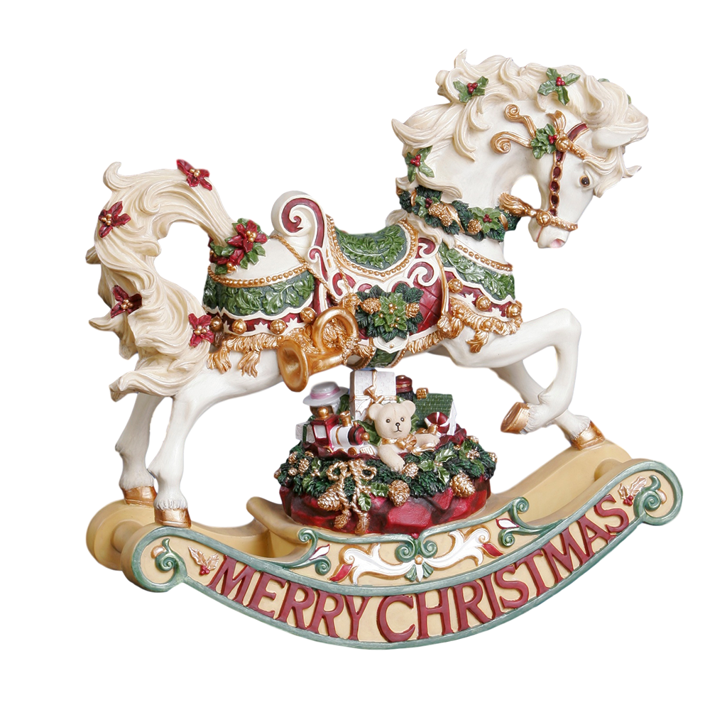 San outlet Francisco Music Box Large Gold Rocking Horse Plays Deck the Halls Christmas