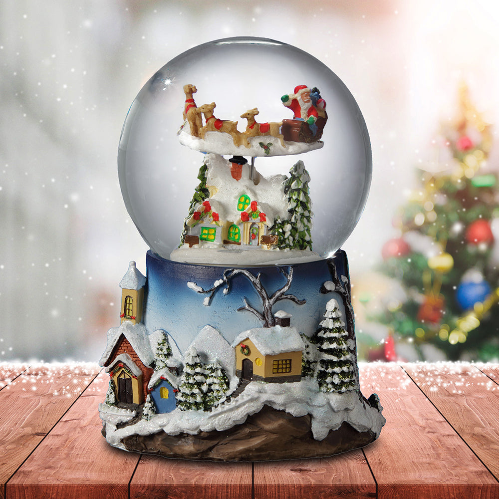 Santa Flying over Village 120mm SnowGlobe - San Francisco Music Box Company