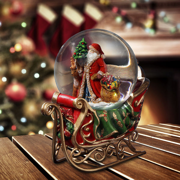 Santa with Reindeer and Sleigh Snow Globe - San Francisco Music 